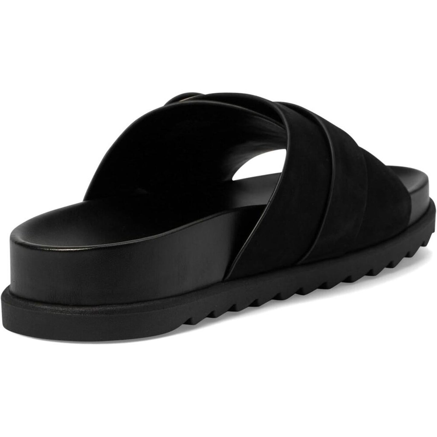 Hattie Black Leather Buckle Slide Sandals