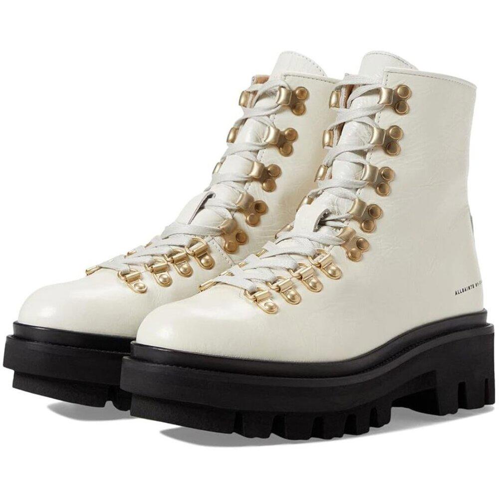 Wanda White Gloss Leather Lace Up Lug Boots