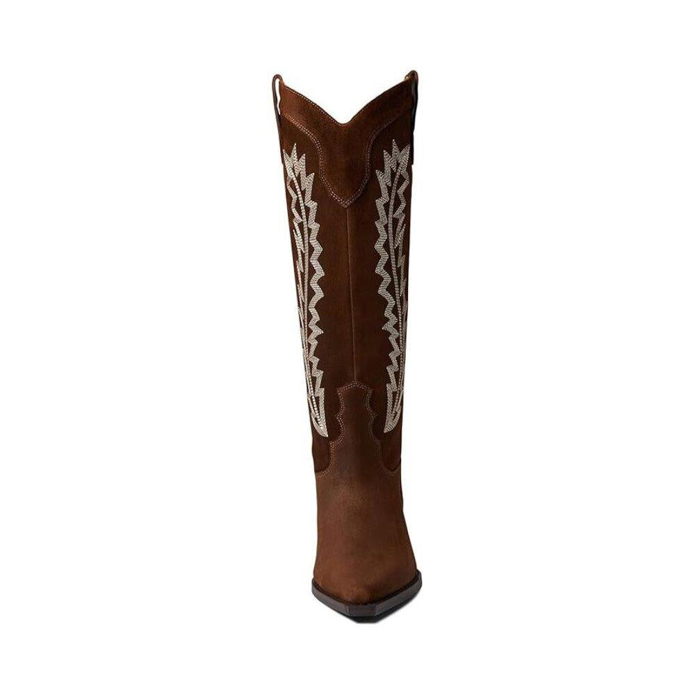 Roselle Brown Leather Western Cowboy Knee High Boots