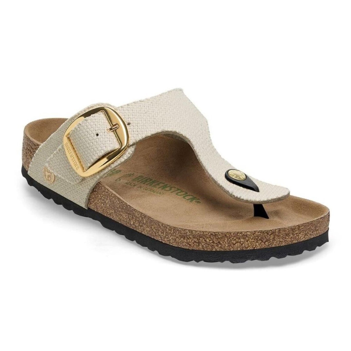 Gizeh Vegan Big Buckle Eggshell Textured Canvas Sandals