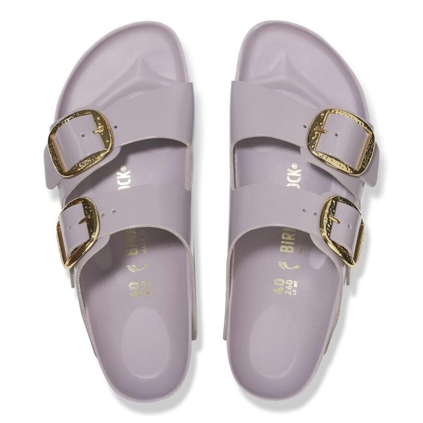 Arizona Hammered Big Buckle High-Shine Faded Purple Sandals