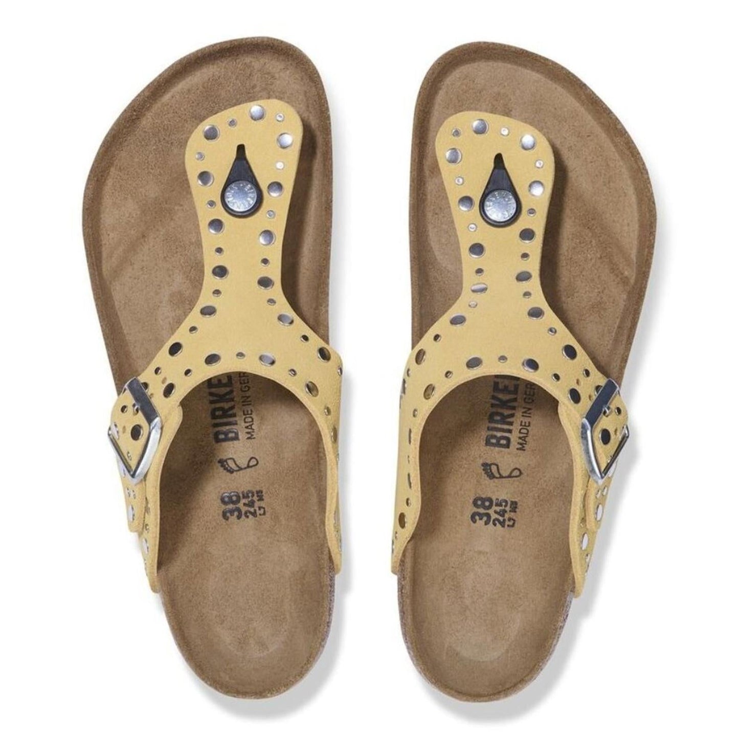 Gizeh Rivets Ochre Suede Leather Sandals