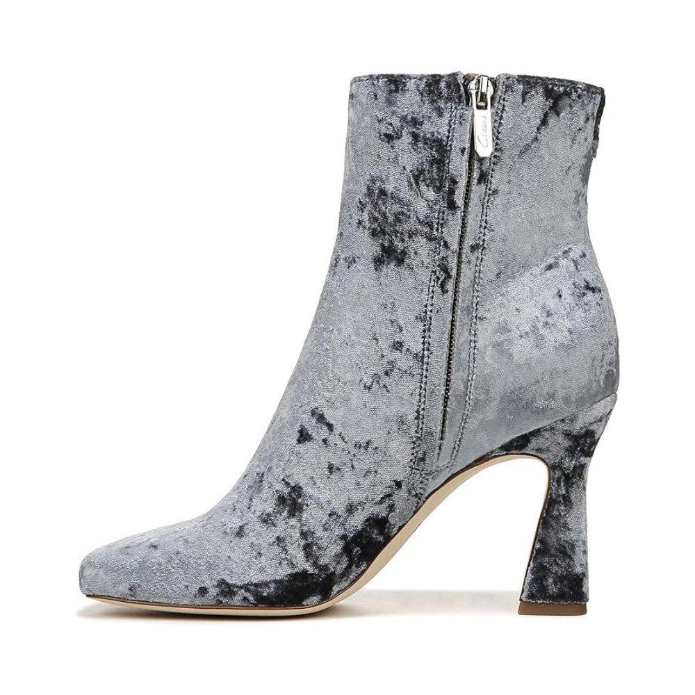 Emma Blue Velvet Heeled Ankle Boots
