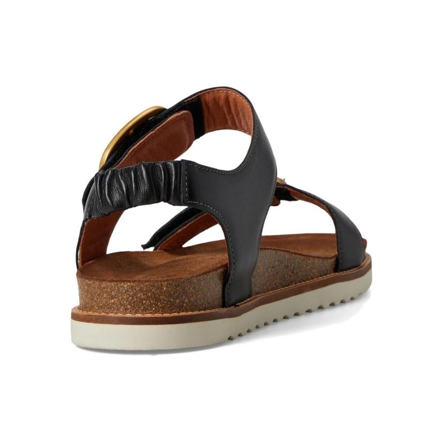 On The Double Black Leather Buckle Sandals