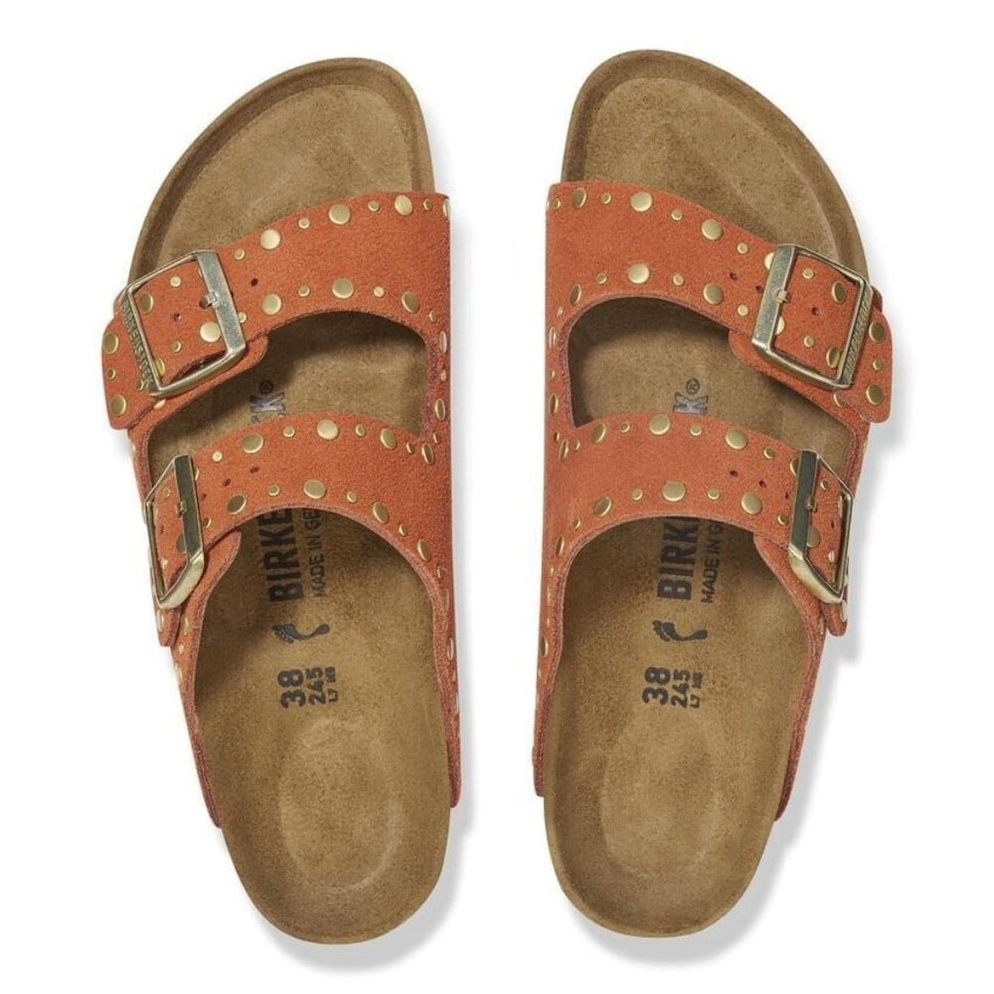 Arizona Rivets Dark Rust Suede Leather Sandals