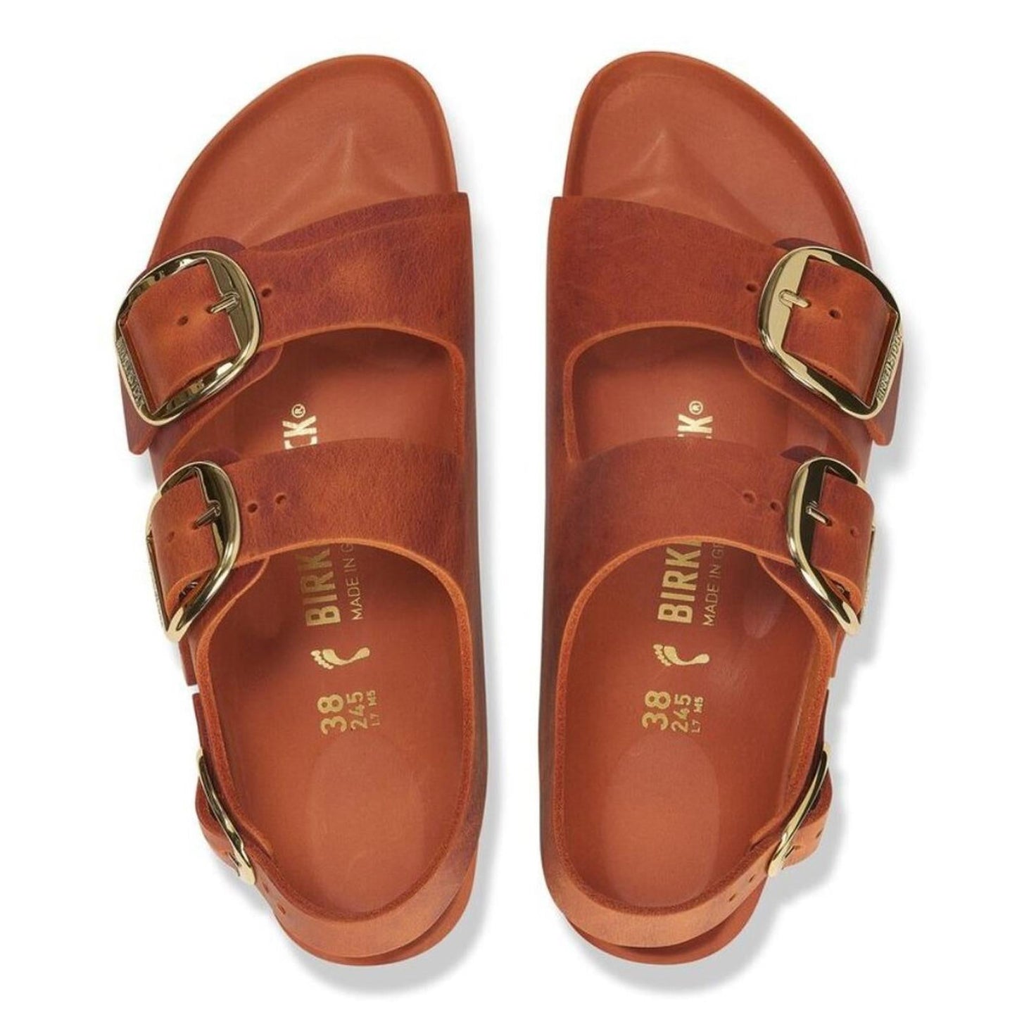 Milano Big Buckle Burnt Orange Oiled Leather Sandals