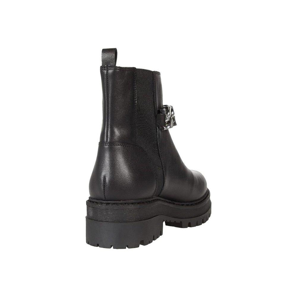 Parrie Black Leather Chain Detail Ankle Lug Boots