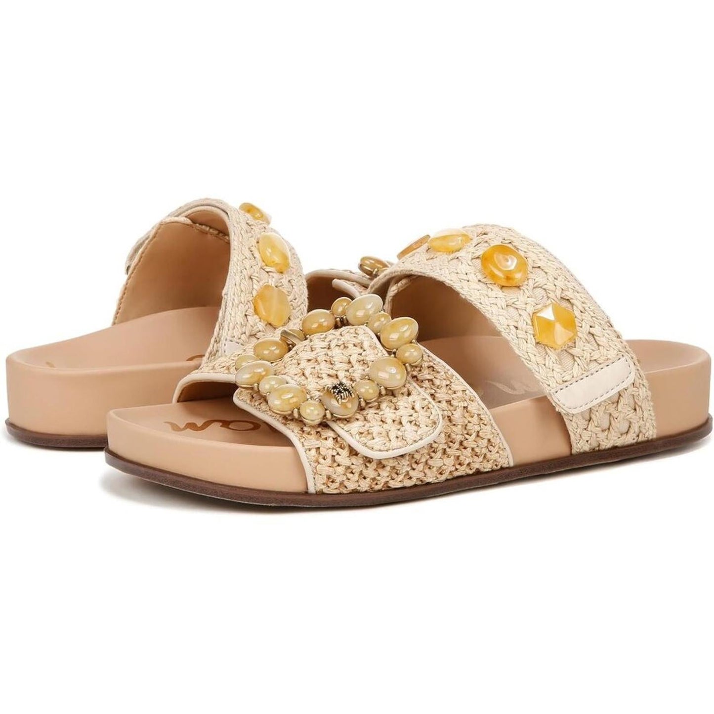 Regan Natural Embellished Flat Slide Sandals