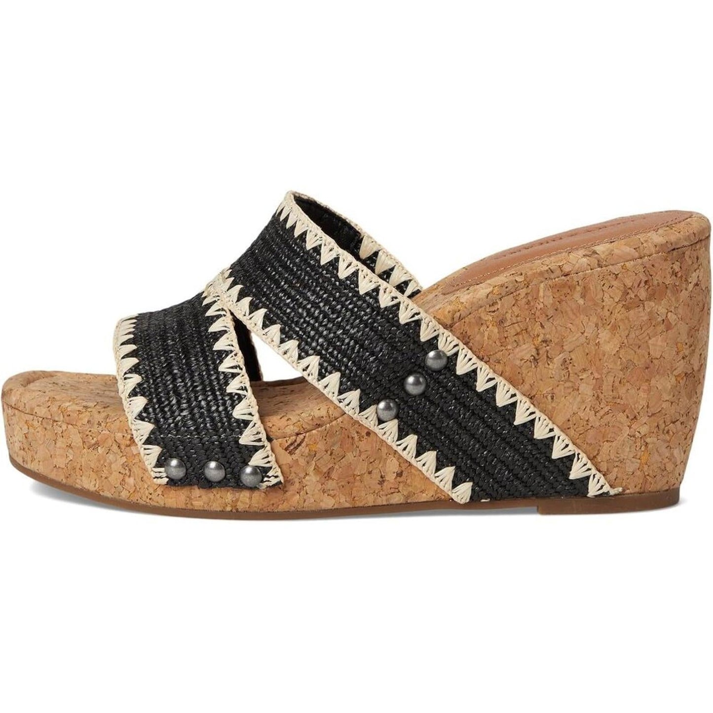 Vickta Black Woven Band Cork Wedge Sandals