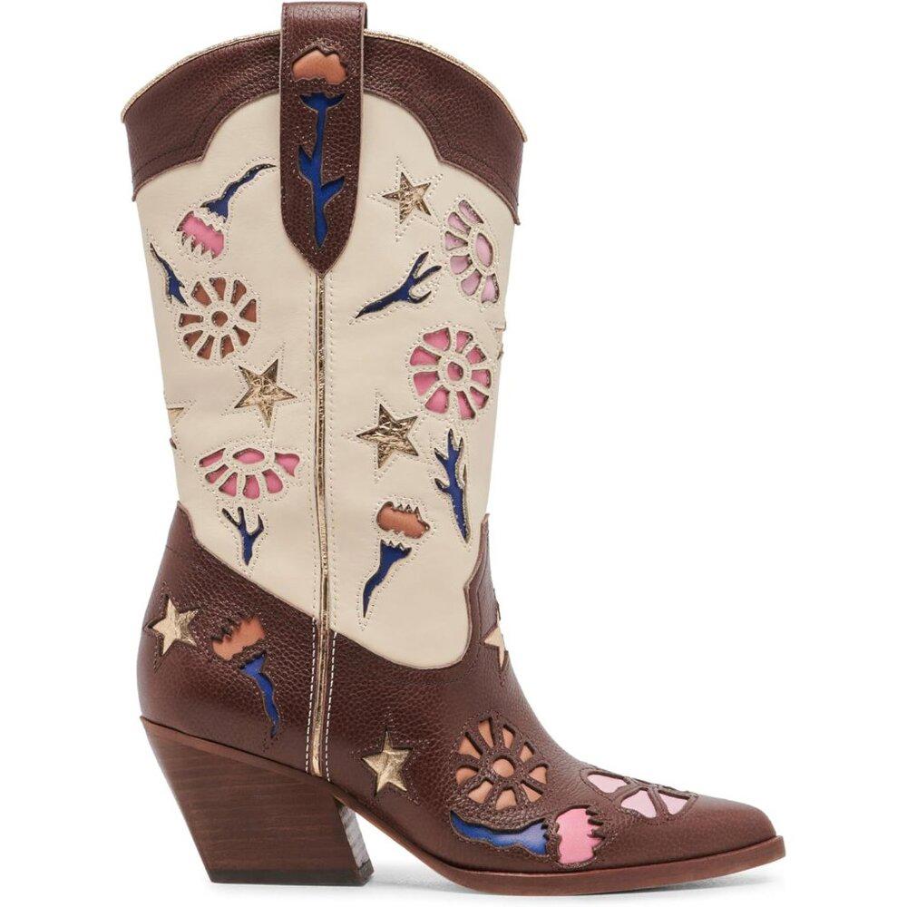 Lassie Espresso Multi Leather Embroidered Western Cowboy Boots