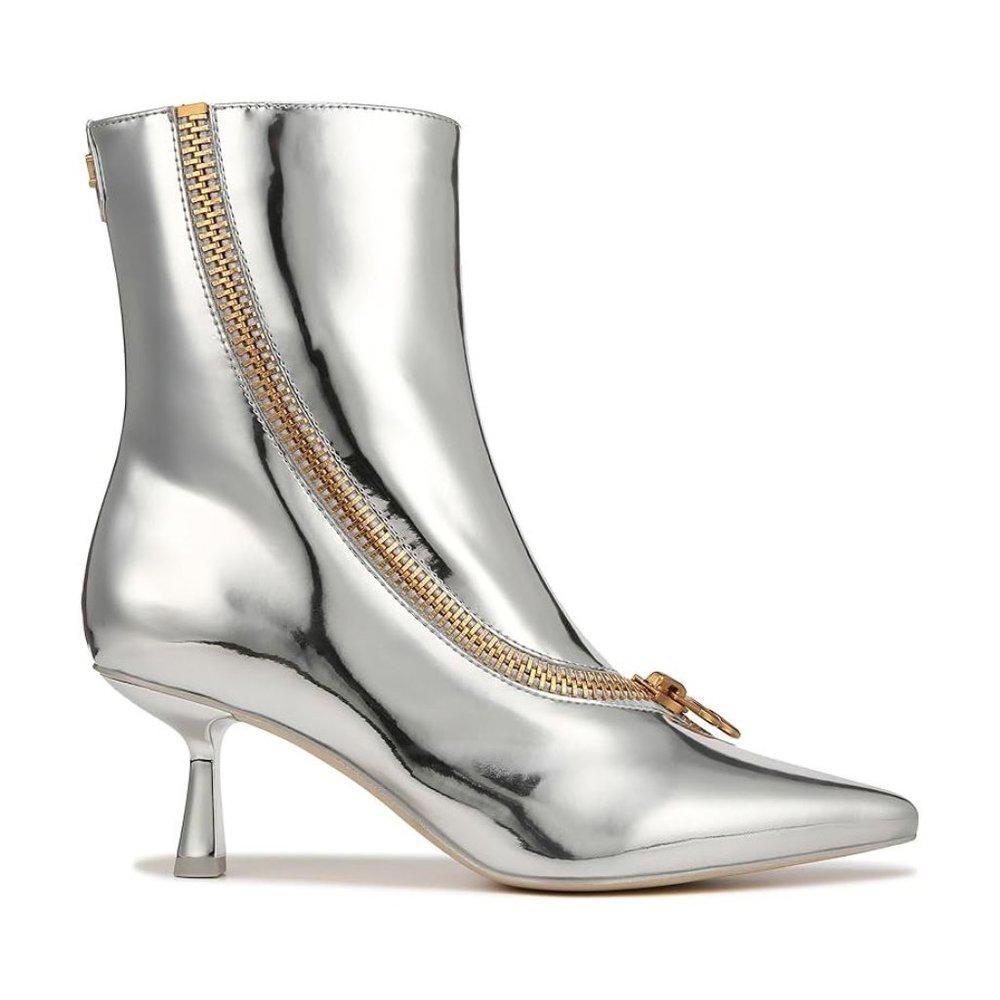 Sia Silver Zipper Detail Heeled Ankle Boots