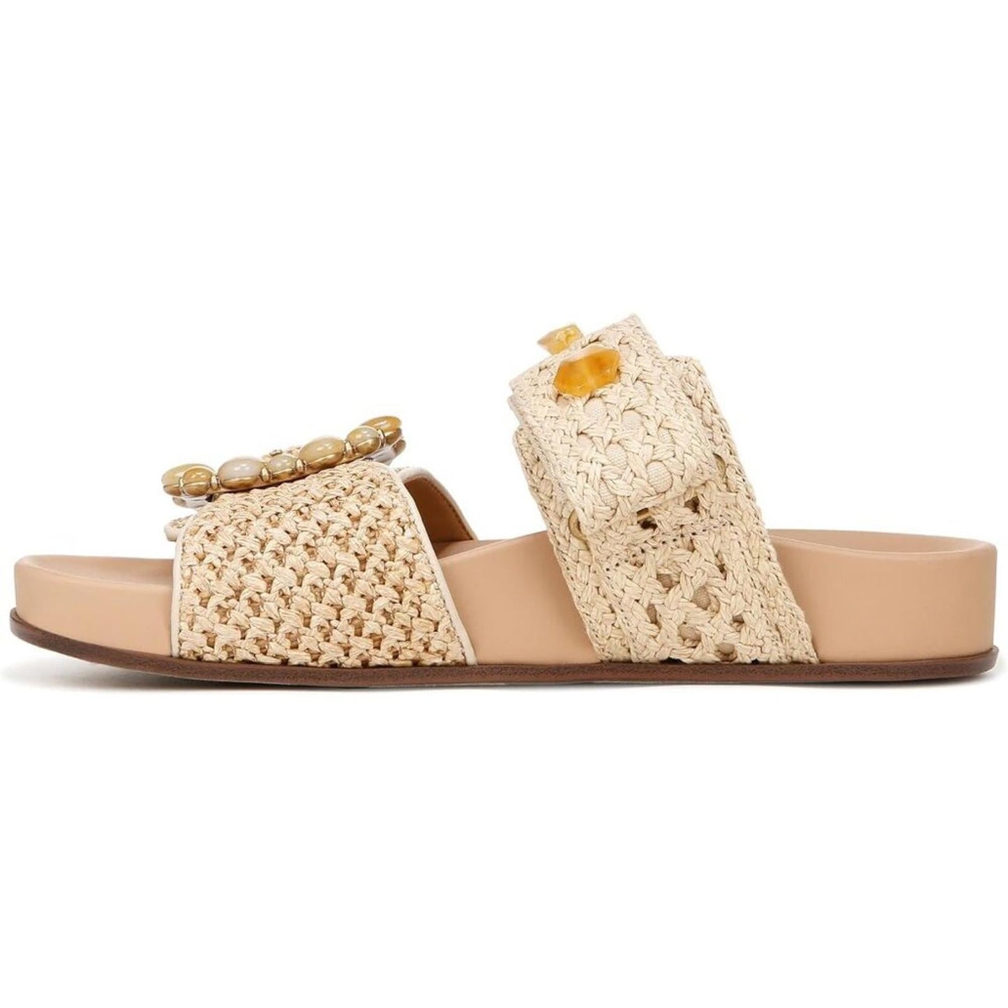 Regan Natural Embellished Flat Slide Sandals