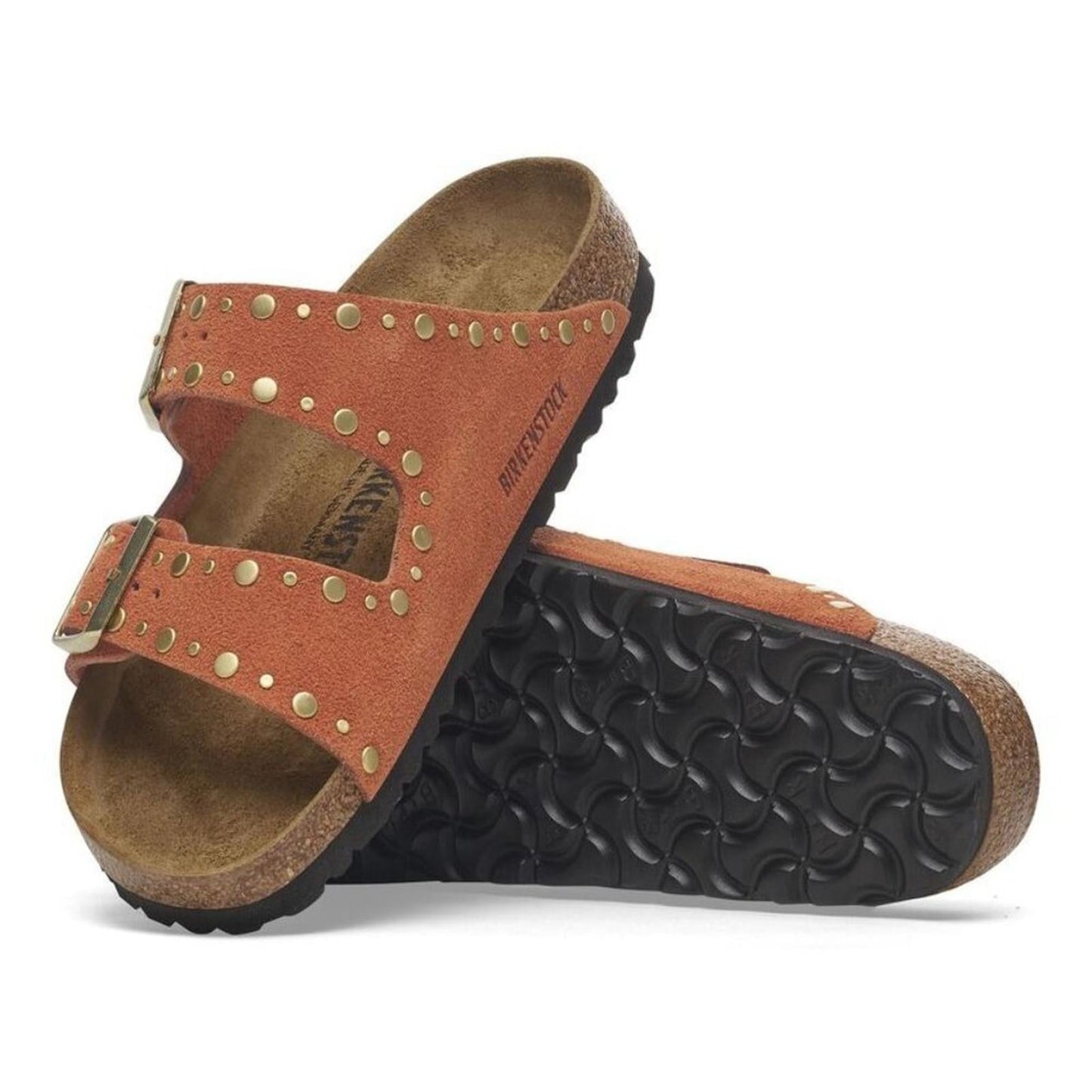 Arizona Rivets Dark Rust Suede Leather Sandals