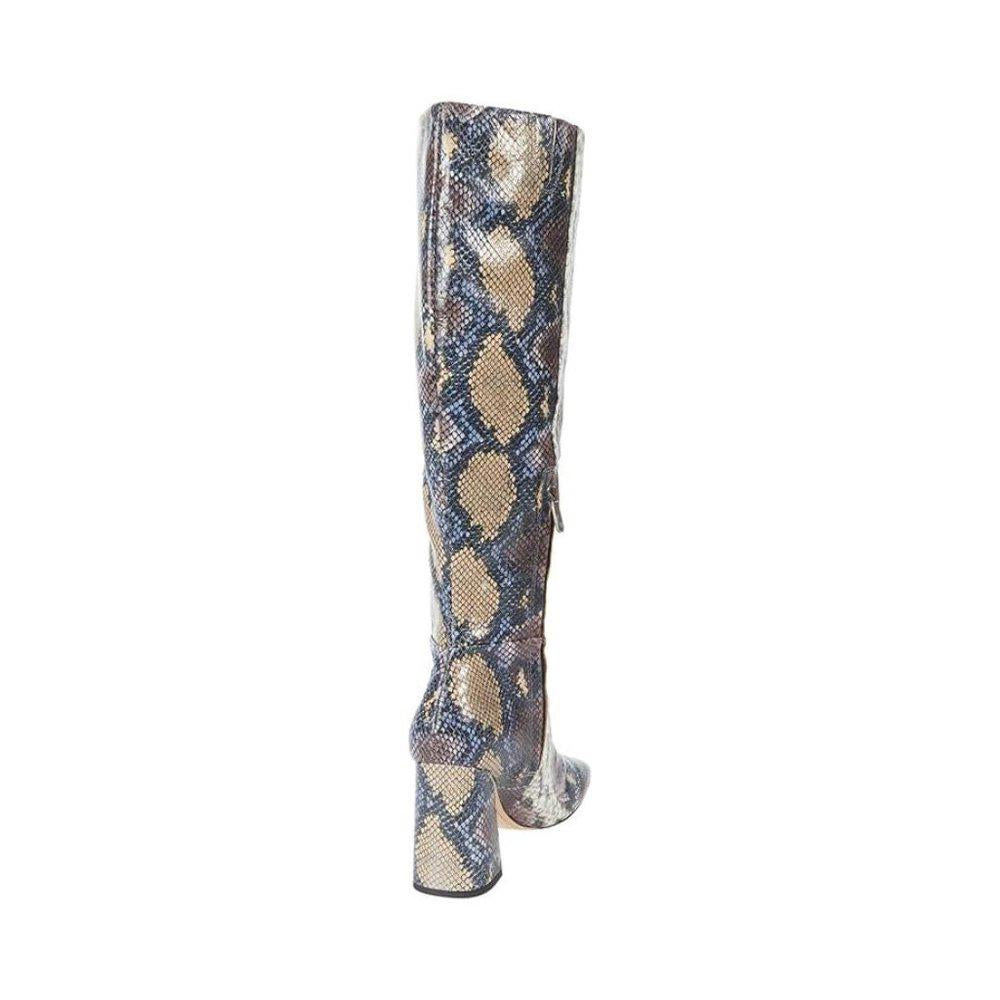 Clarem Smokey Blue Snake Heeled Knee High Boot