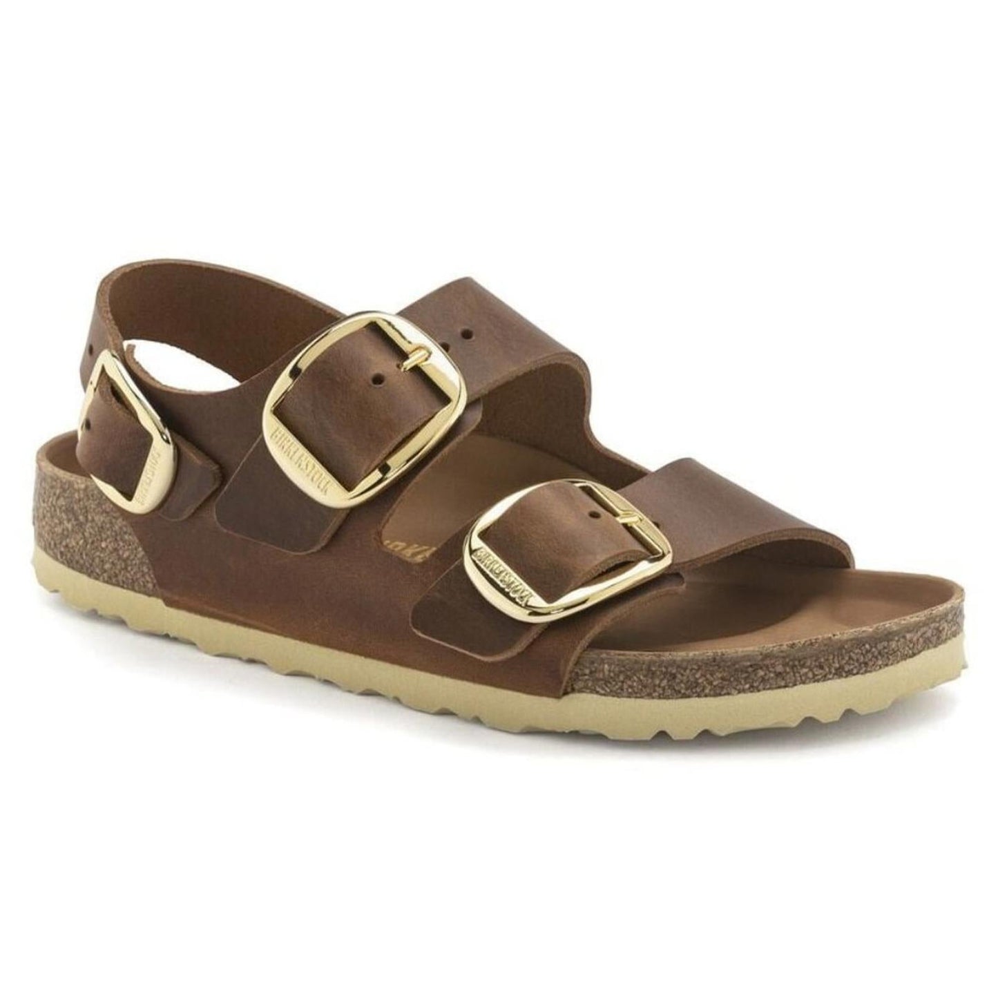 Milano Big Buckle Cognac Oiled Leather Sandals