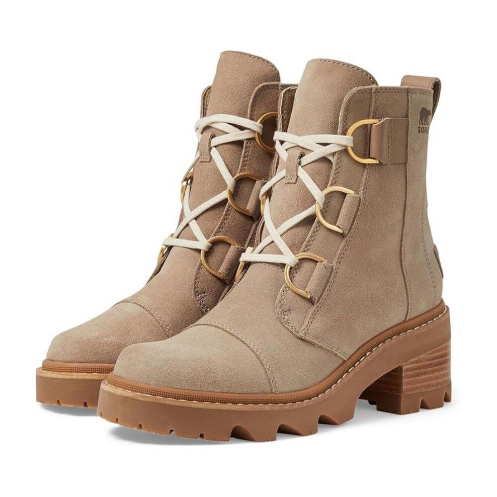 Joan Now Omega Taupe Leather Lace Up Ankle Boots