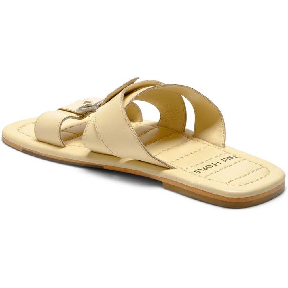 Free People Sandals Sloan Buttermilk Leather Buckle Flat Slides