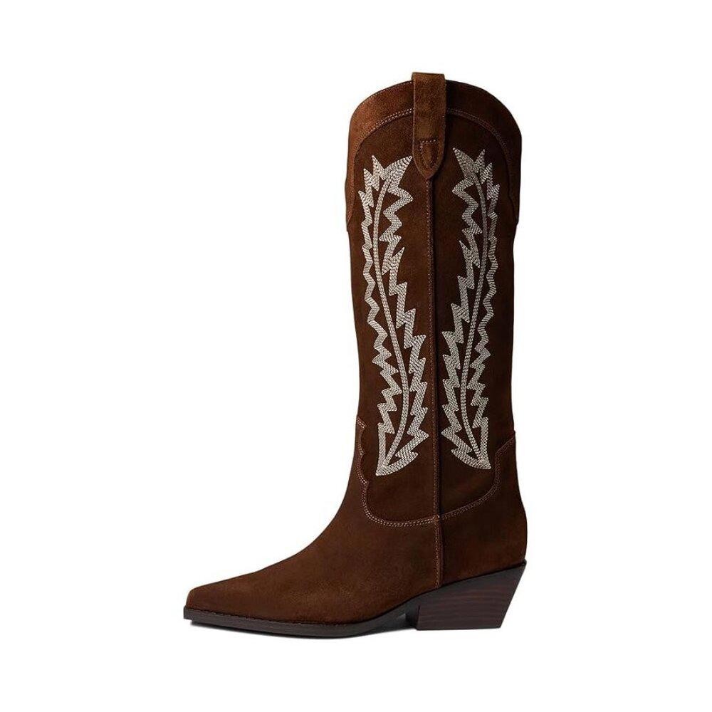 Roselle Brown Leather Western Cowboy Knee High Boots