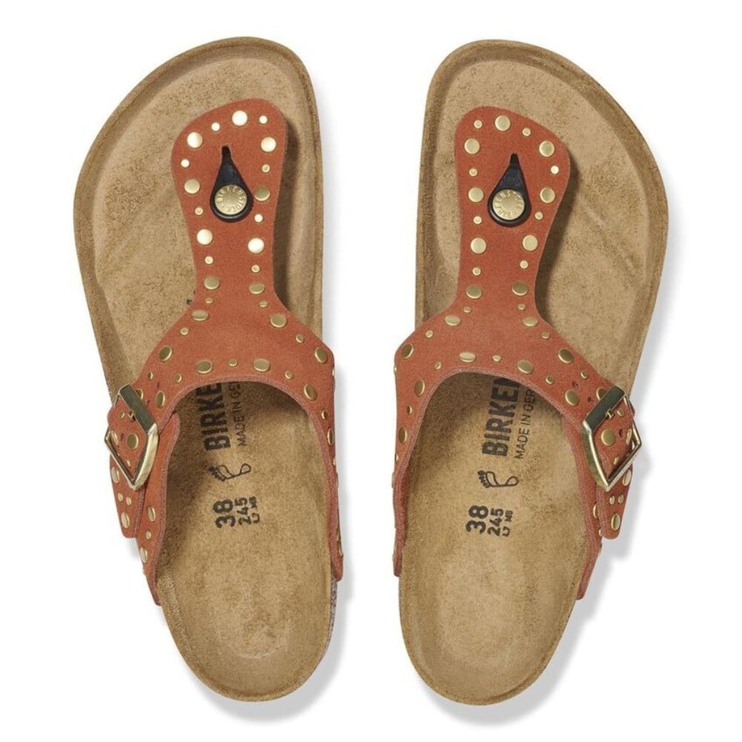 Gizeh Rivets Dark Rust Suede Leather Sandals