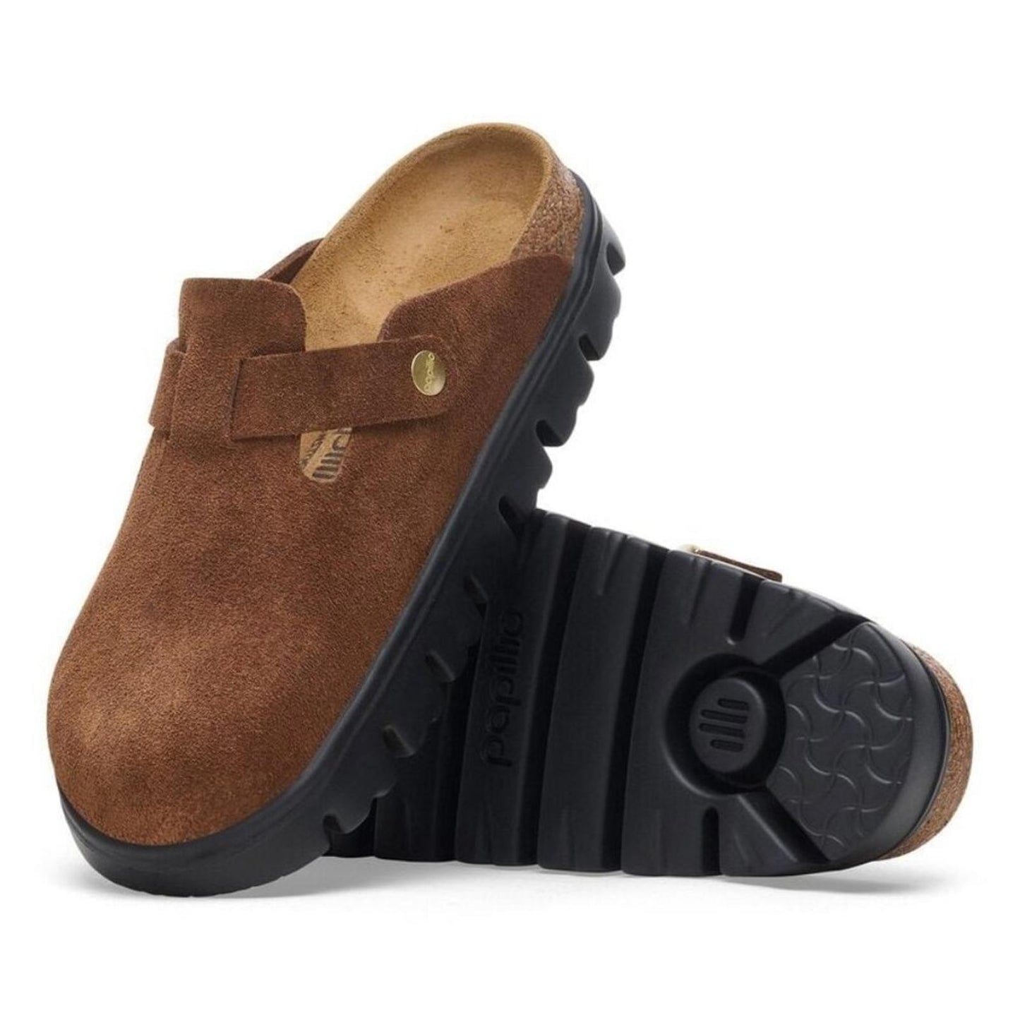 Papillio Boston Chunky Dark Tea Suede Leather Clogs