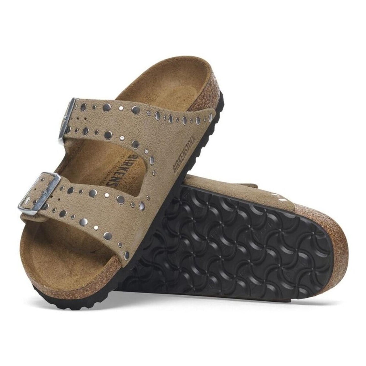 Arizona Rivets Taupe Suede Leather Sandals
