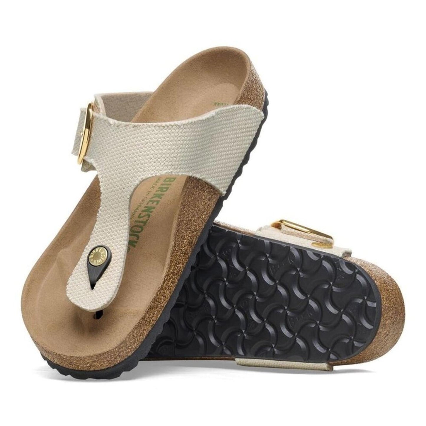 Gizeh Vegan Big Buckle Eggshell Textured Canvas Sandals