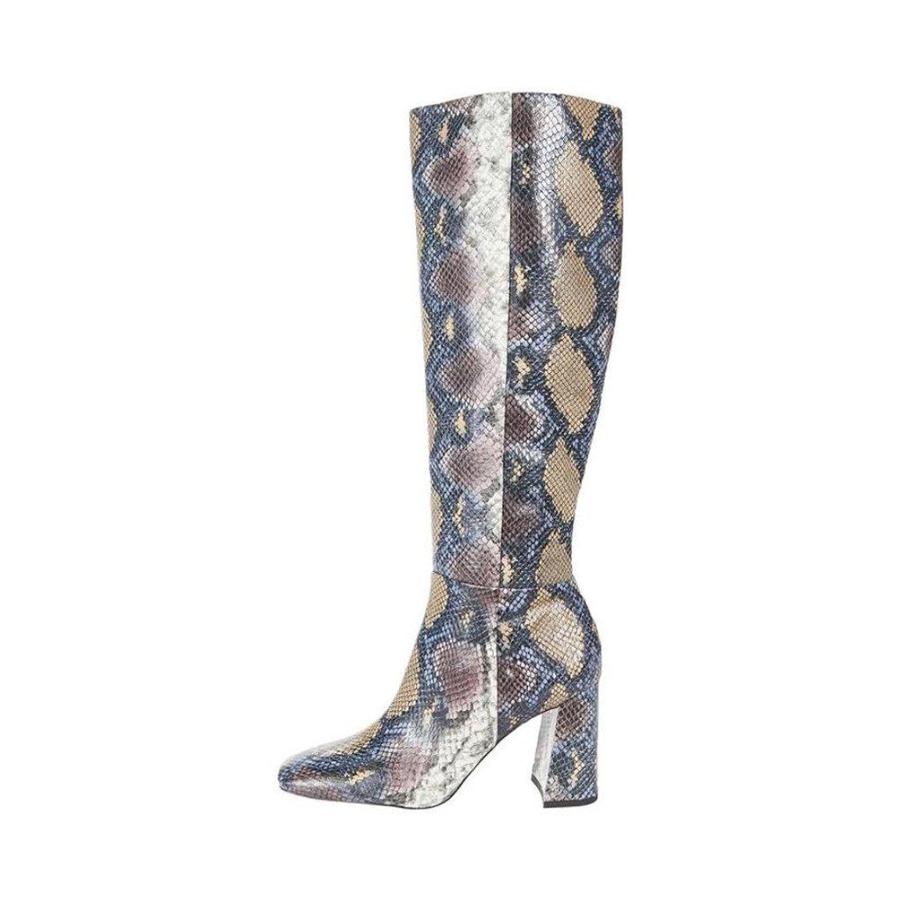 Clarem Smokey Blue Snake Heeled Knee High Boot