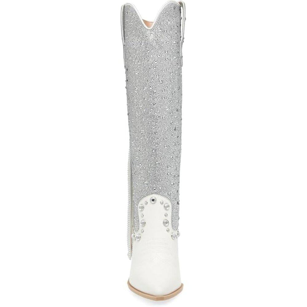 Lexy White Silver Fringe Embellished Western Knee High Boots