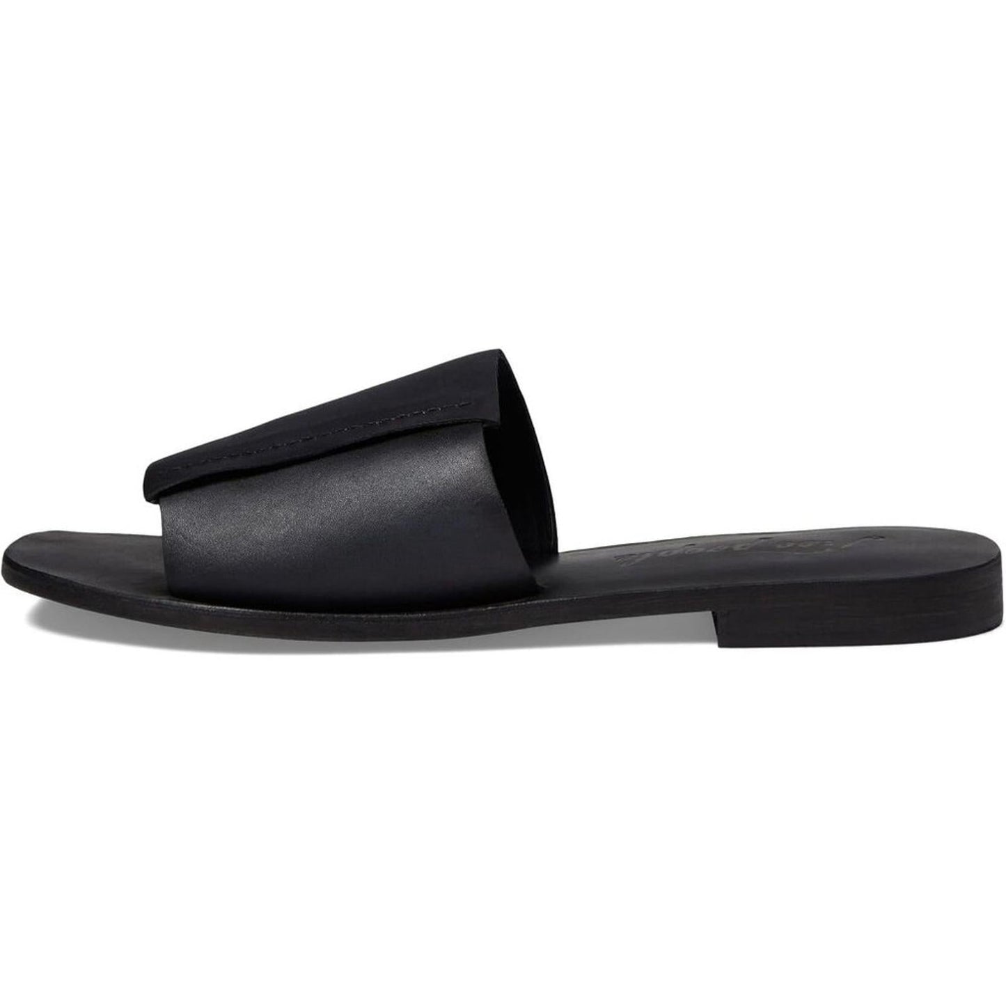 Verona Black Leather Flat Slide Sandals
