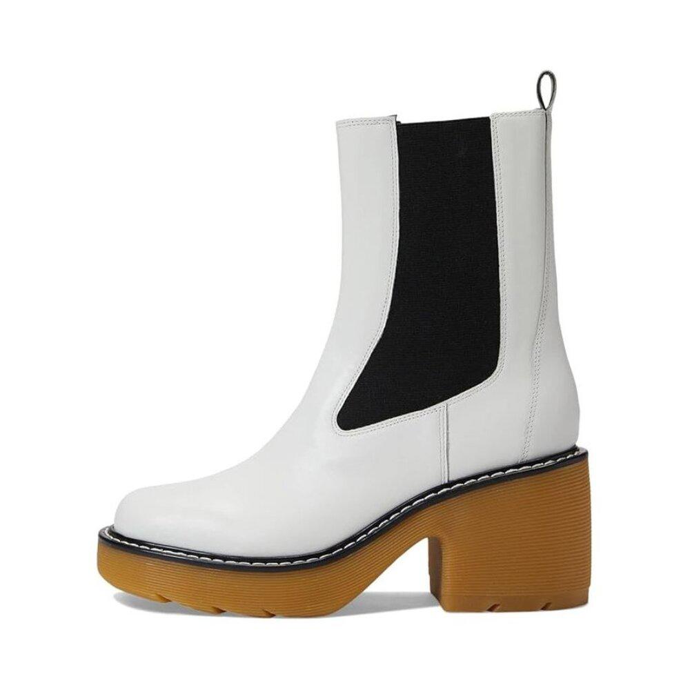 Fredy White Leather Heeled Chelsea Boots