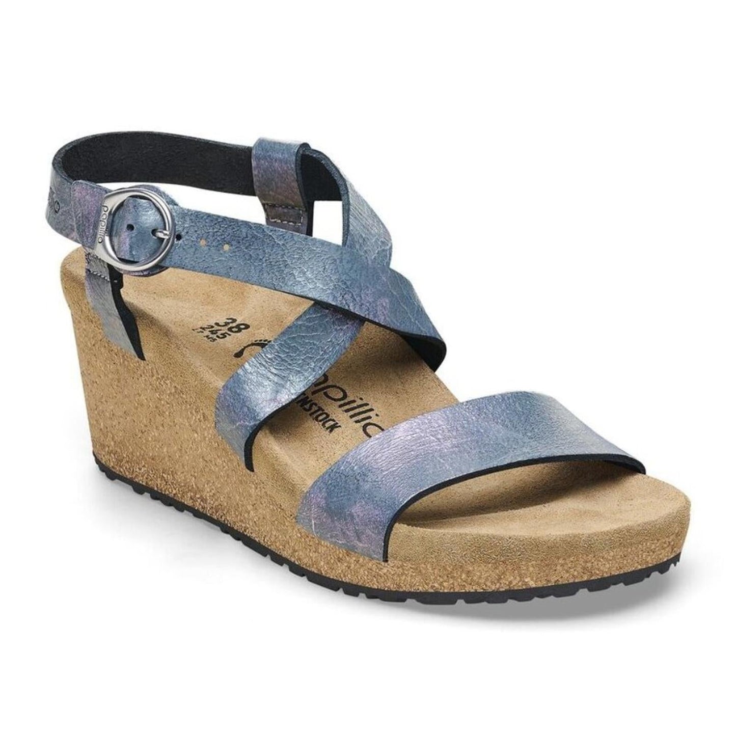 Papillio Sibyl Metallic Black Nubuck Leather Wedge Sandals