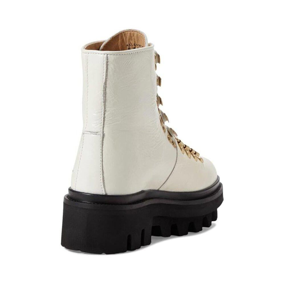 Wanda White Gloss Leather Lace Up Lug Boots
