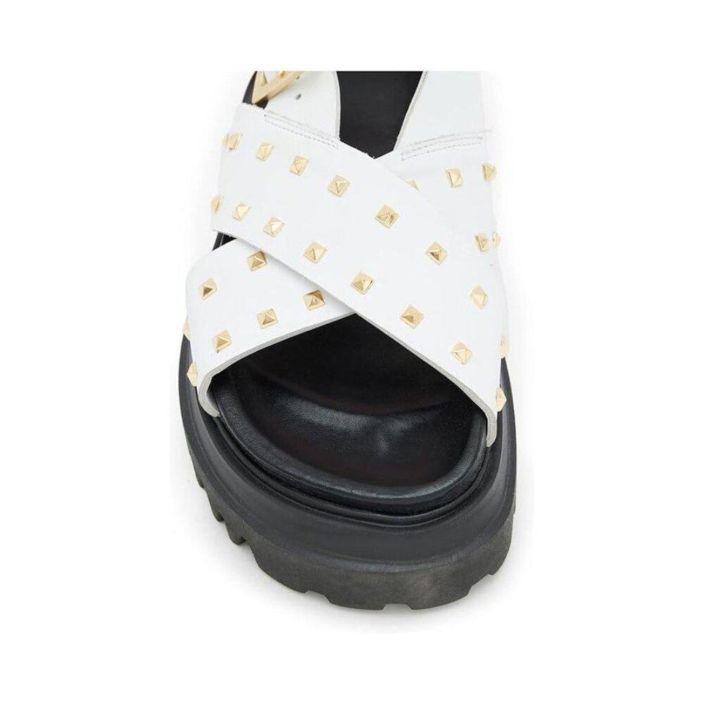 Cosmo White Chalk Studded Buckle Shoes