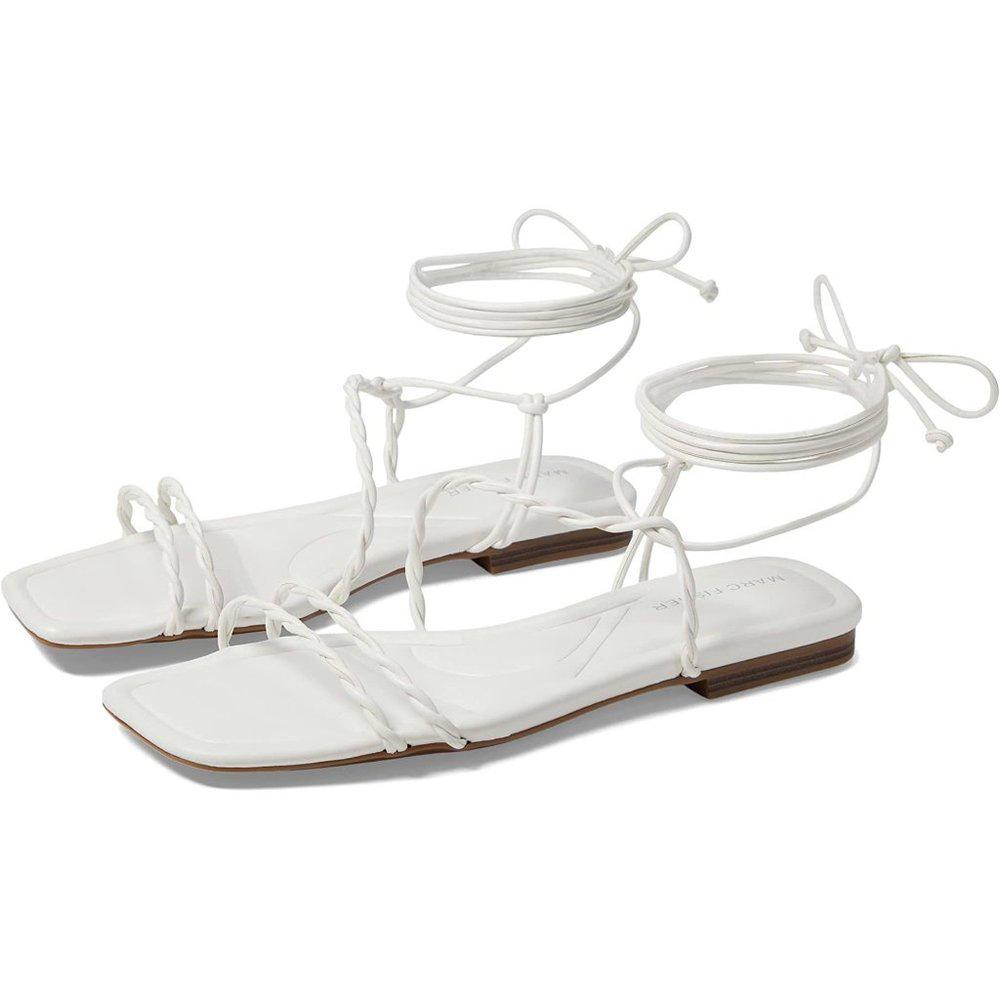 Lakita White Lace Up Flat Sandals