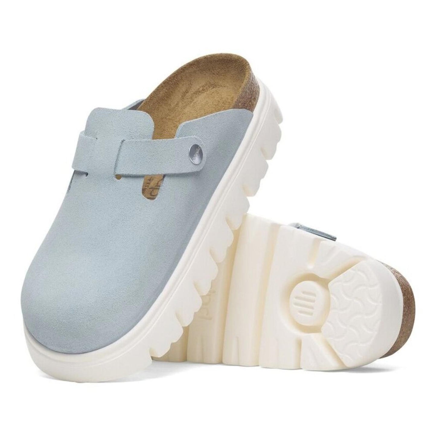 Papillio Boston Chunky Baby Blue Suede Leather Clogs
