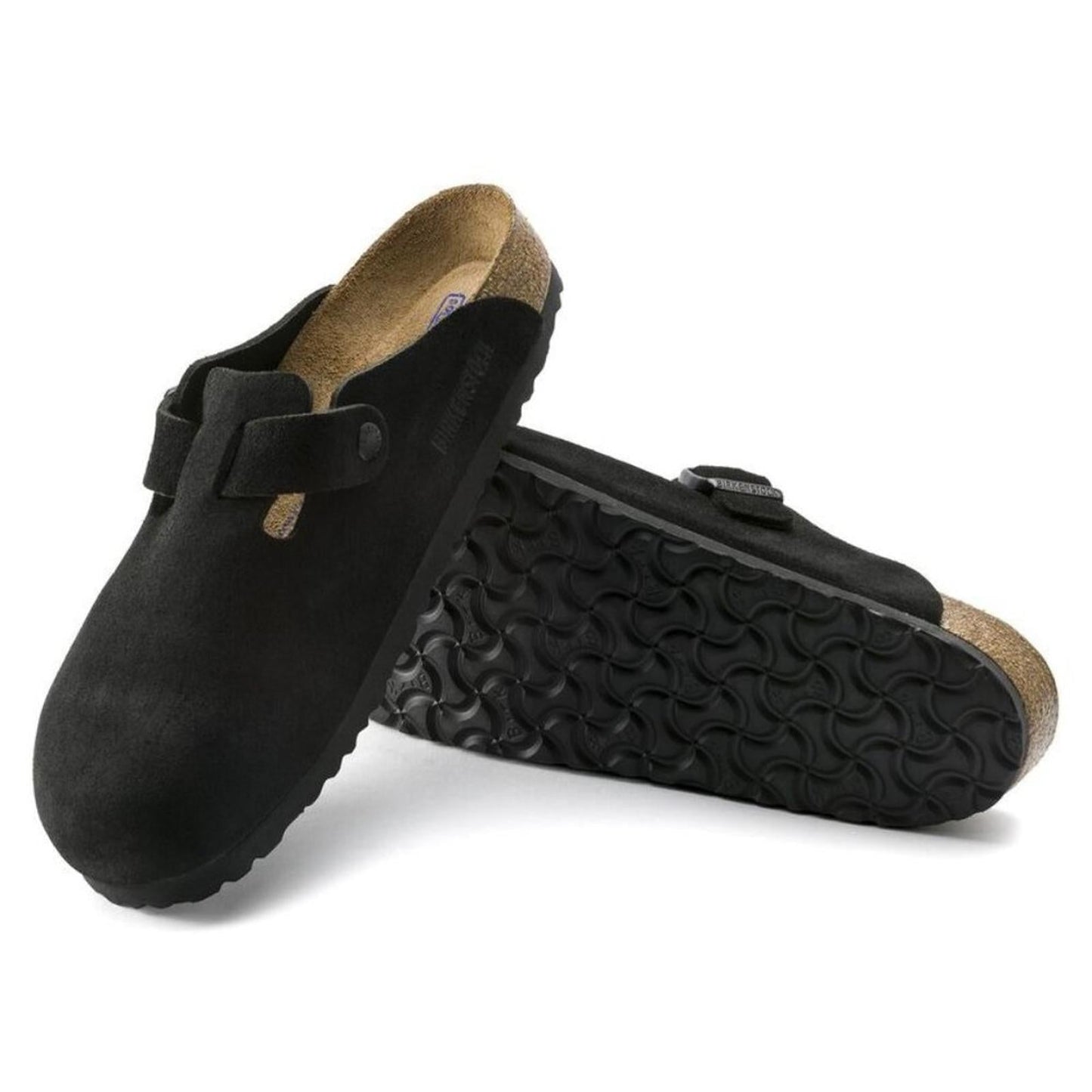 Boston Black Suede Leather Soft Footbed Clogs