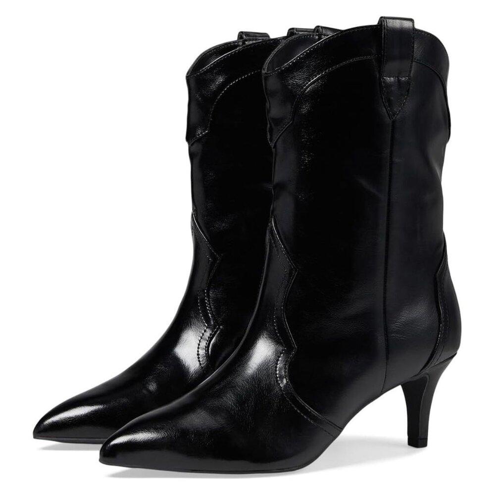 Andres Black Patent Western Heeled Ankle Boots