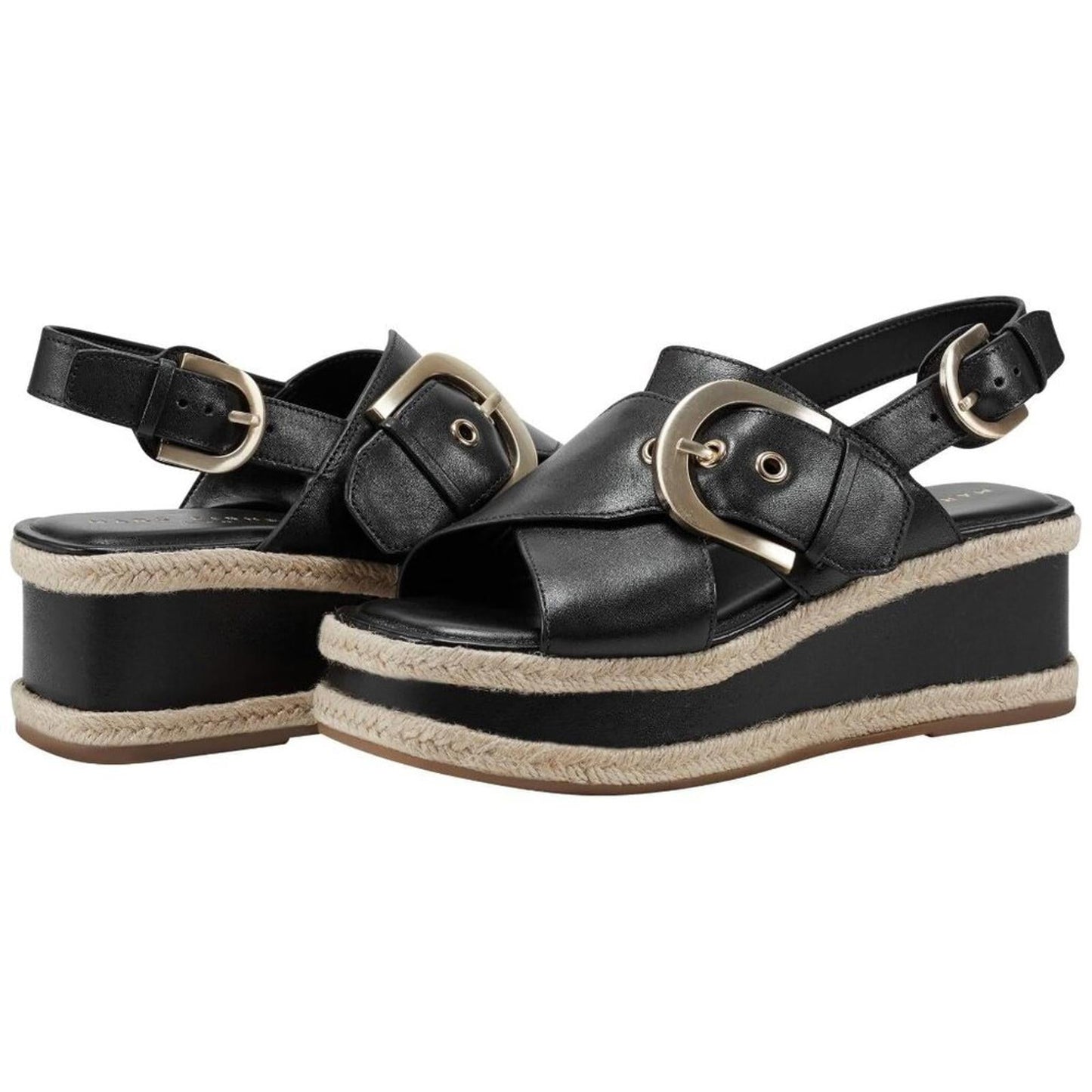 Renda Black Leather Platform Sandals