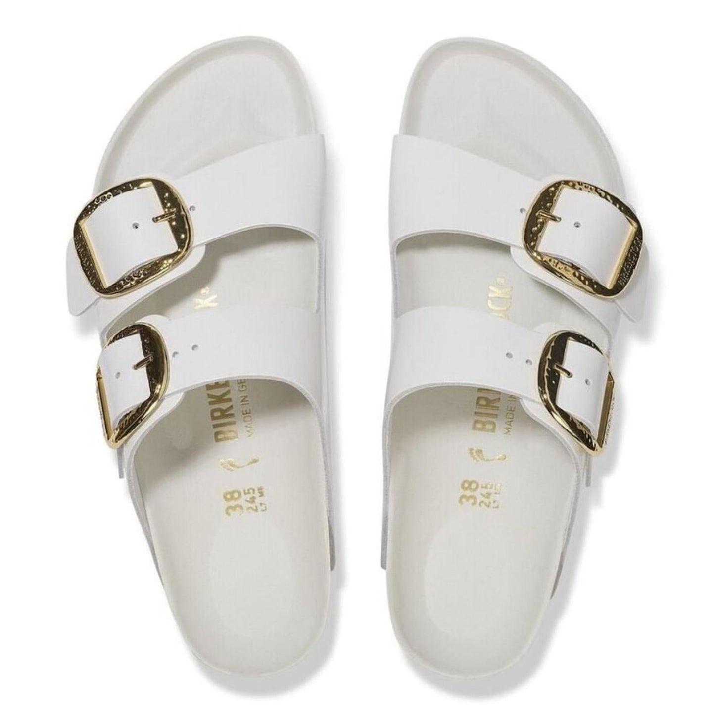 Arizona Hammered Big Buckle High-Shine Antique White Sandals