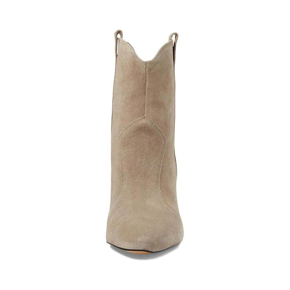 Carissa Medium Natural Suede Western Heeled Ankle Boots