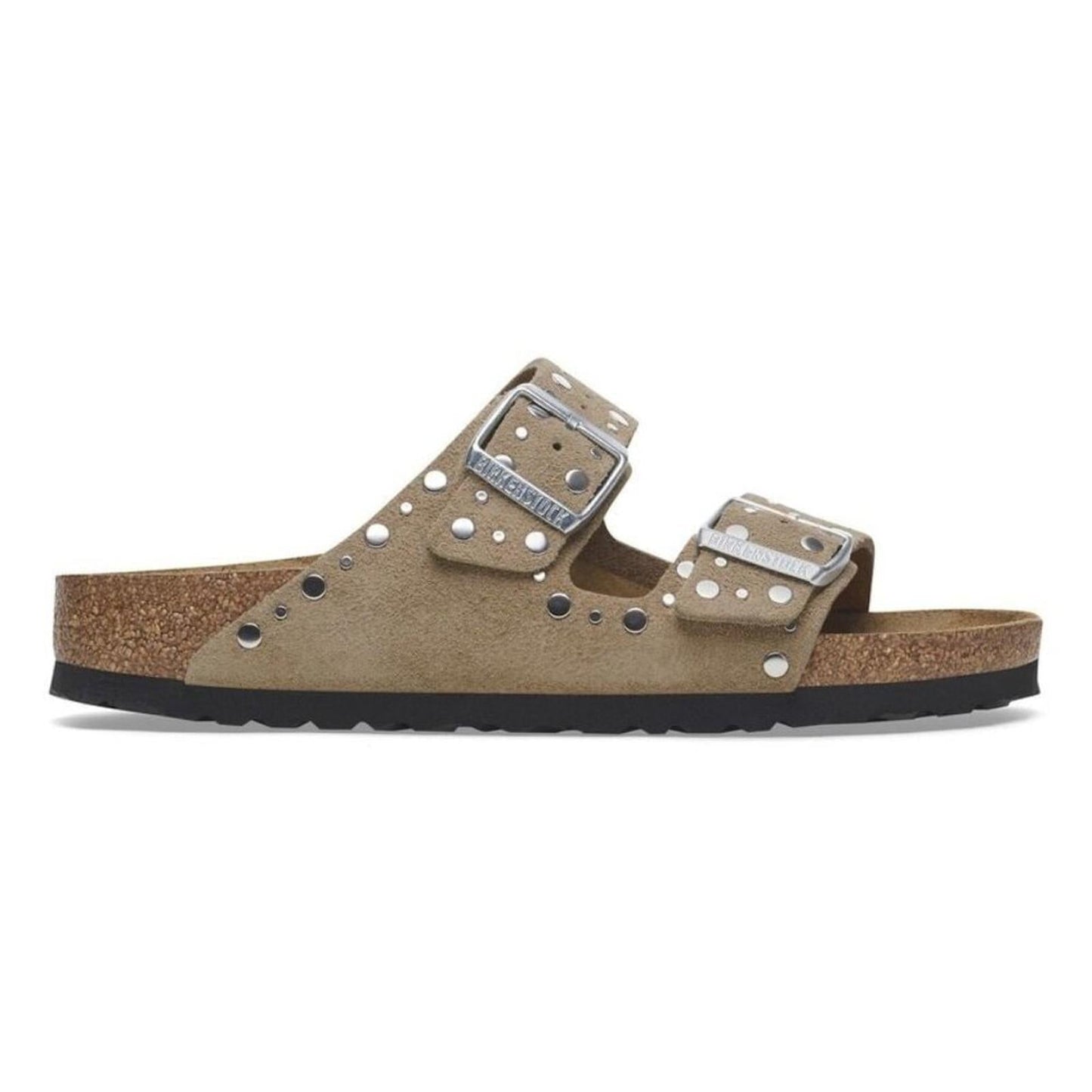 Arizona Rivets Taupe Suede Leather Sandals