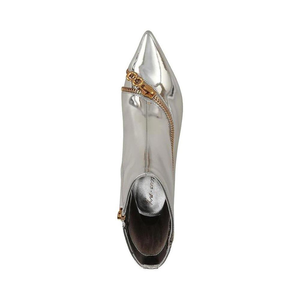 Sia Silver Zipper Detail Heeled Ankle Boots