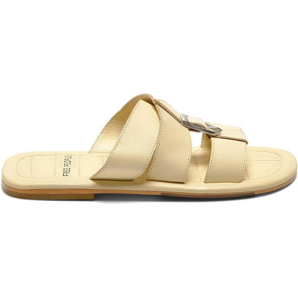 Free People Sandals Sloan Buttermilk Leather Buckle Flat Slides