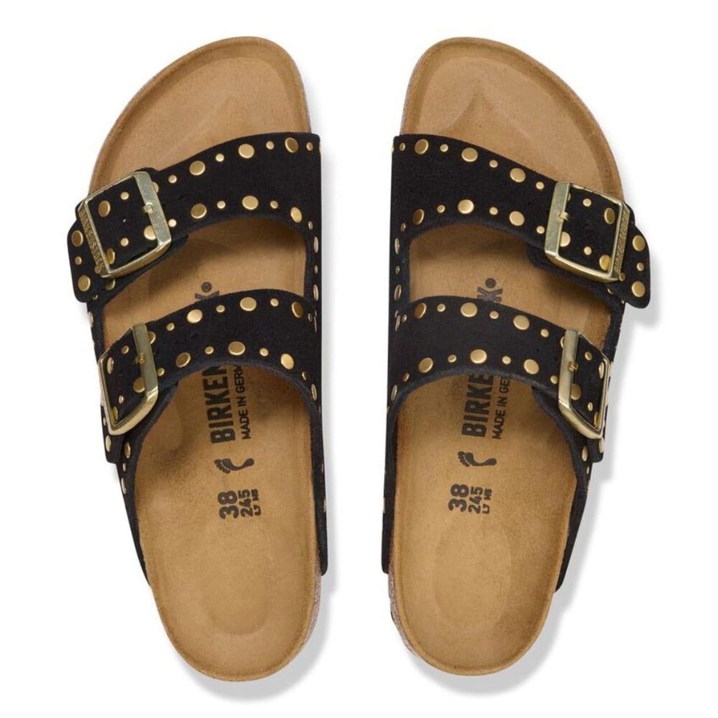 Arizona Rivets Black Suede Leather Sandals