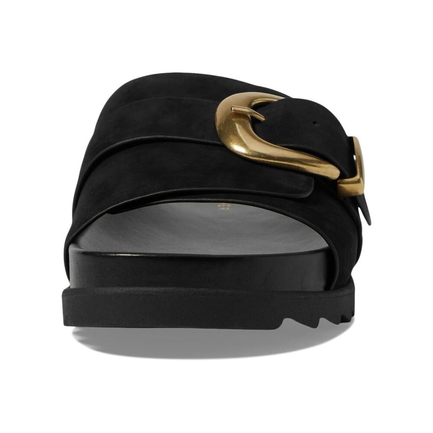 Hattie Black Leather Buckle Slide Sandals