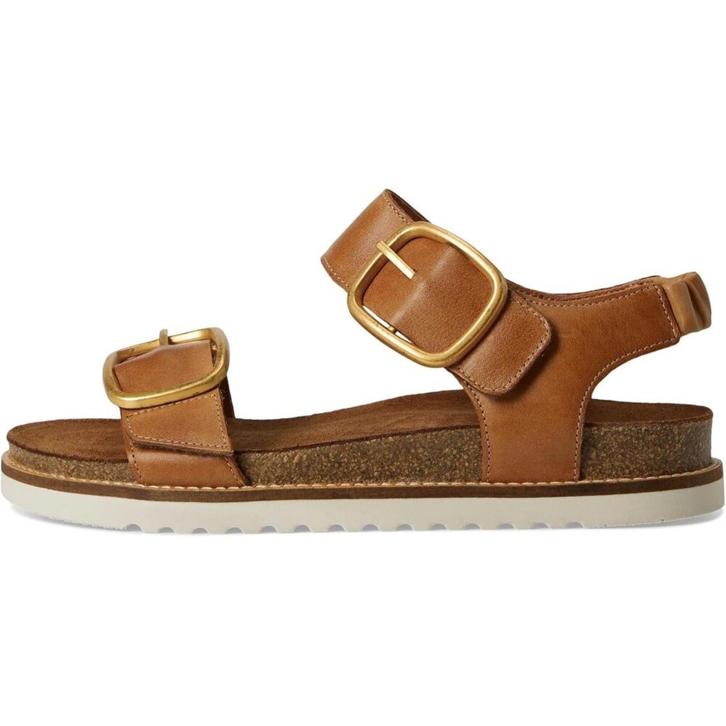 On The Double Caramel Leather Buckle Sandals