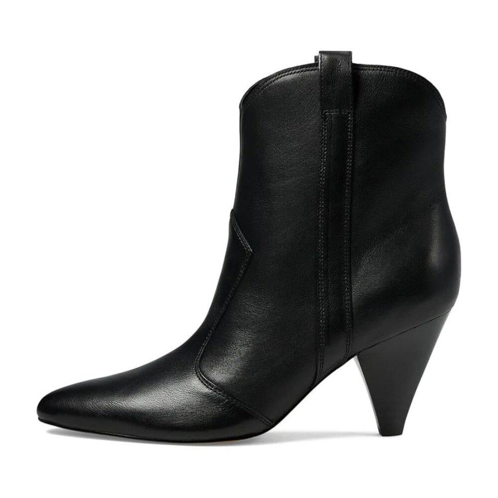 Carissa Black Leather Western Heeled Ankle Boots