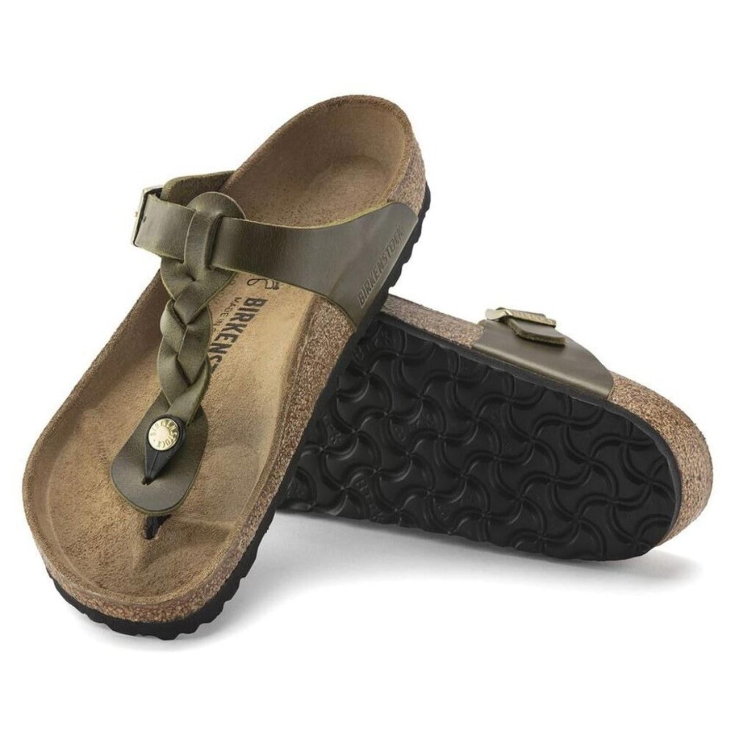 Gizeh Braided Olive Green Oiled Leather Sandals