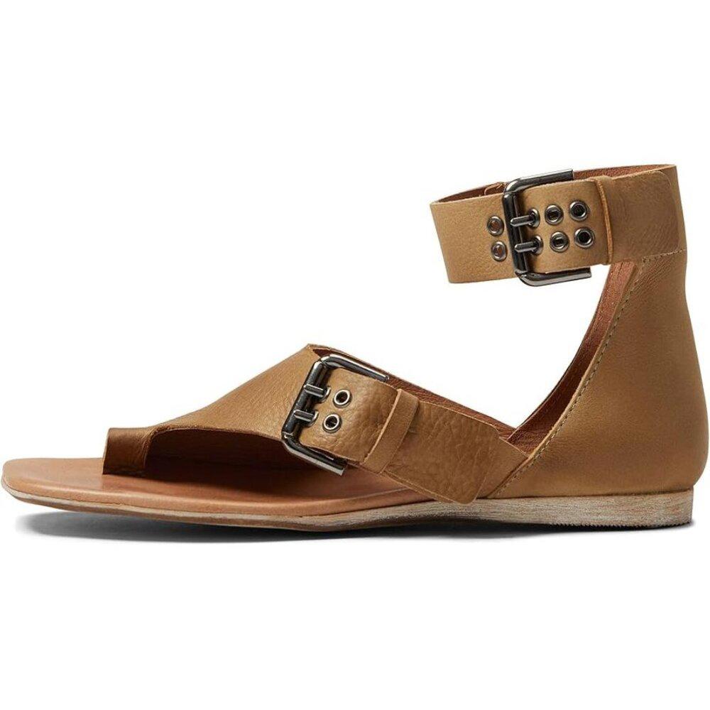 Free People Sandals Marco Sandstone Leather Buckle Flats