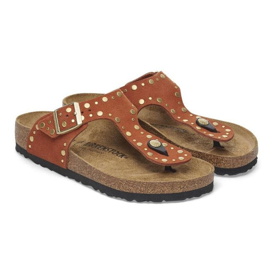 Gizeh Rivets Dark Rust Suede Leather Sandals